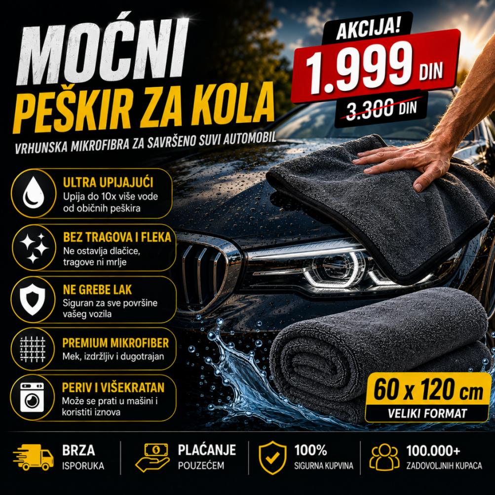MOĆNI PEŠKIR ZA KOLA – PREMIUM MIKROFIBER 60 × 120 CM